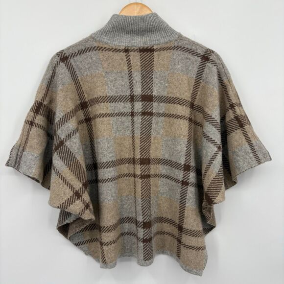 Note di Anita Plaid Poncho Sweater, One Size, Merino Wool Blend, Made in Italy - Picture 2 of 9